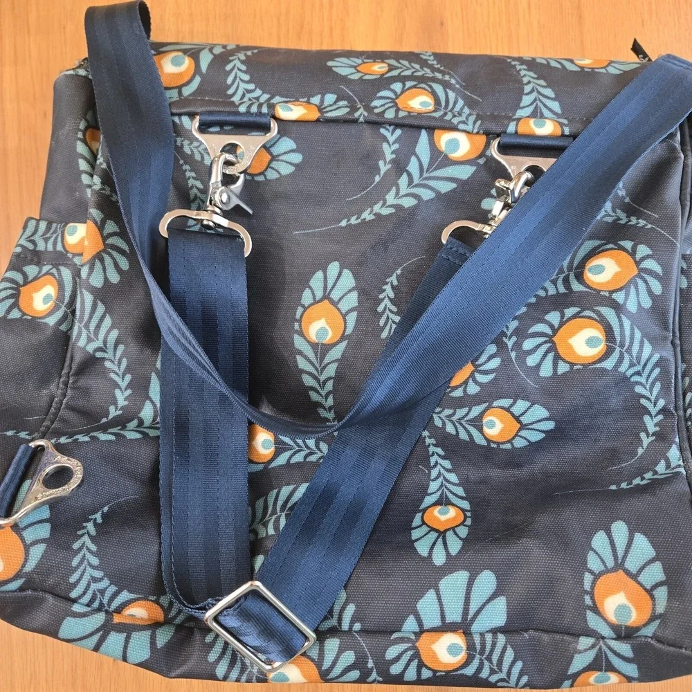 Petunia Pickle Bottom Boxy Backpack Diaper Bag Pad Blue Feather Floral Clean